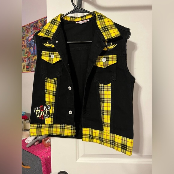 Pinup Couture Jackets & Blazers - Rockabilly black and Yellow Plaid Vest